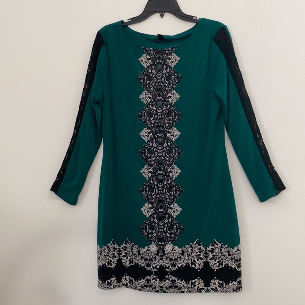 Style & co Green  3/4  sleeve print dress